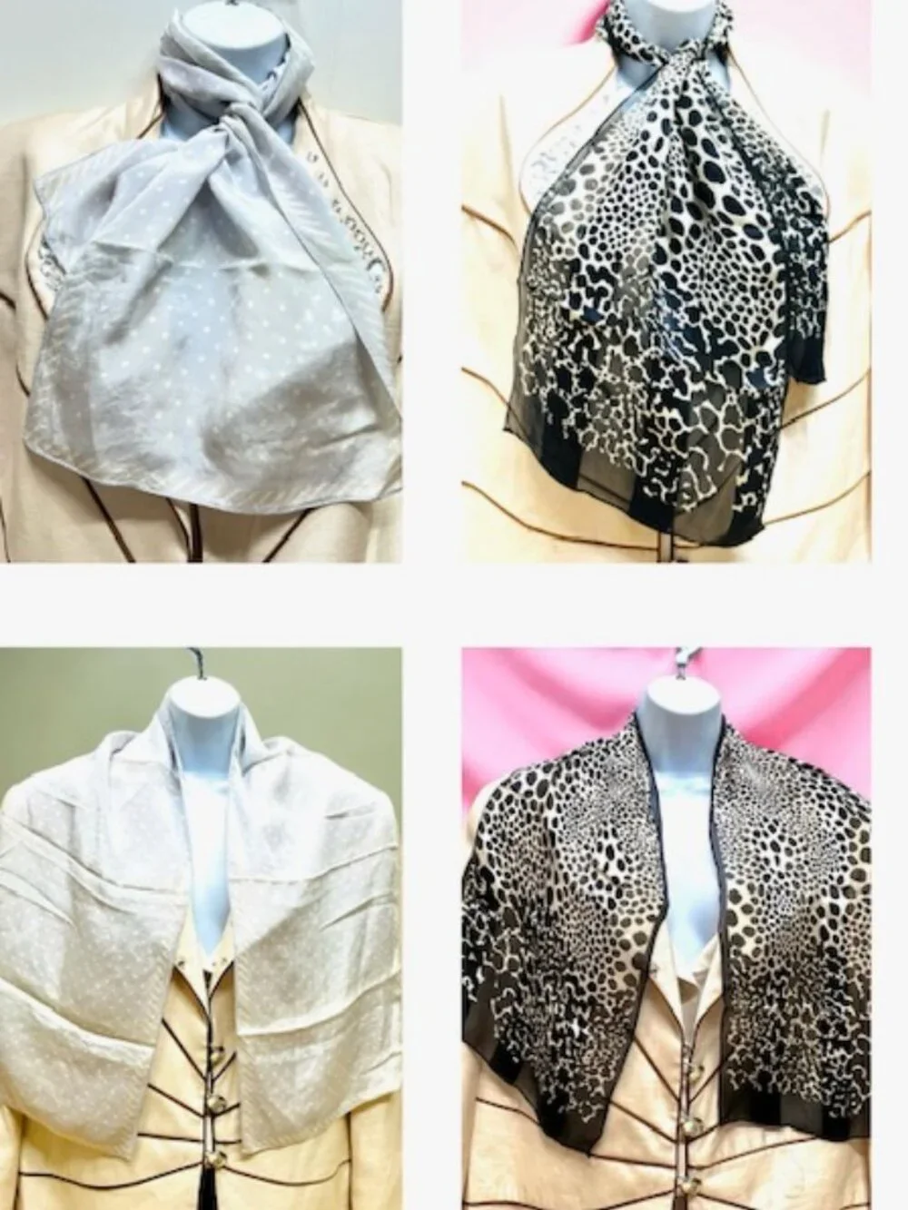 Pierre Balmain+ Other  100% silk satin Black Brown Leapard Silver Gray White(46